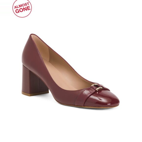 LK BENNETT Burgundy Made In Spain Leather Kate Oloid Closed Court Block Heels